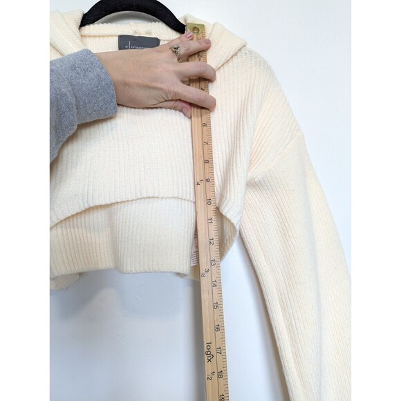Anthropologie Cropped Hoodie Womens Size S Ivory Ribbed Boho Casual Y2K Sweater - Picture 9 of 9